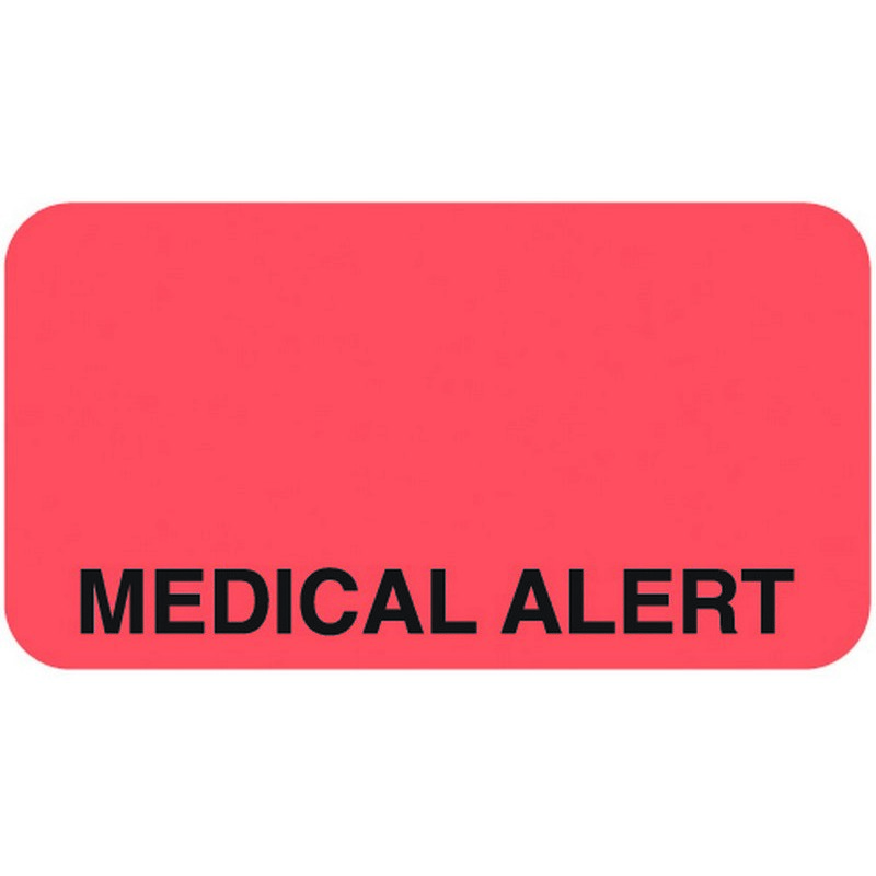 Attention/Alert Labels, MEDICAL ALERT Fl Red, 15/8" X 7/8" (Roll of 500)