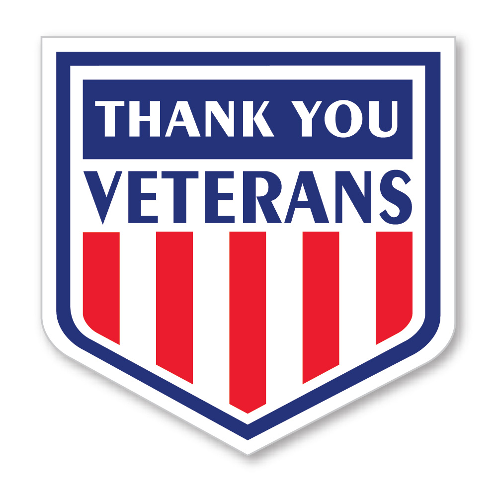 3" x 3" "Thank You Veterans" Shield Shaped Label with Stars and Stripes Design (250 Per Roll)