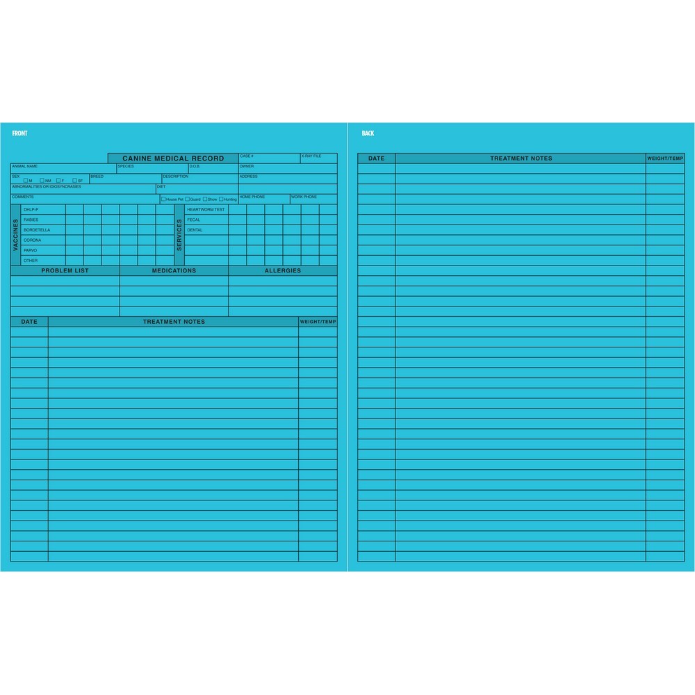 Pet Medical Record Form Canine, Blue 81/2" x 11" (Pkg of 250)