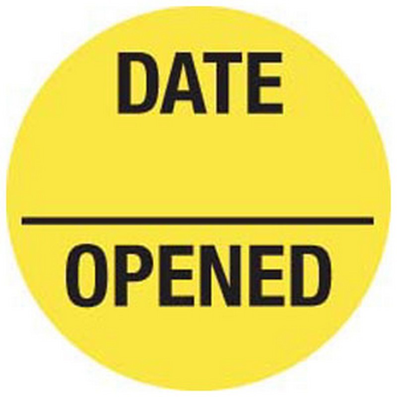 Date Opened 3/4" Diameter FlYellow Label (Roll of 570)