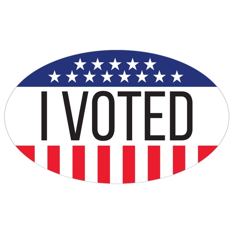 2-1/2" x 1-1/2" "I VOTED" Oval Shaped Label with Stars and Stripes Design (250 Per Roll)