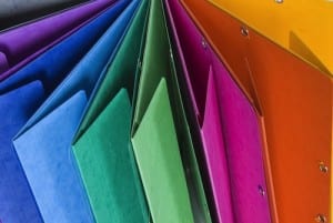 rainbow of colorful filing folders